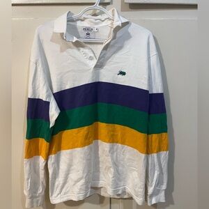 Men's White Perlis Long Sleeve Mardi Gras Shirt